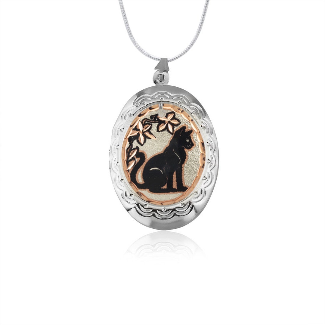 Black Cat Locket Handmade Necklace Copper Pendant Rose Gold Gifts ...
