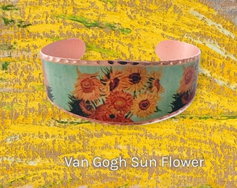 Flexible  Van Gogh Sun flower Bracelet,  Artistic Bracelet, Modern Art Bracelet, Painting Copper Bracelet, One Size Fits All