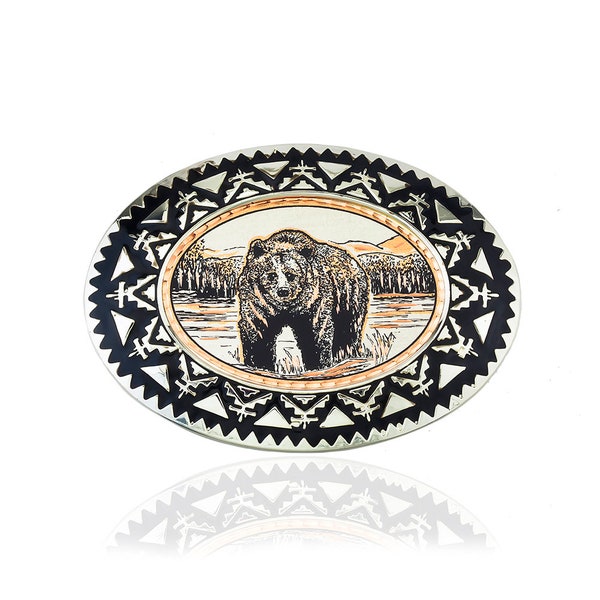 Grizzly bear western belt buckle