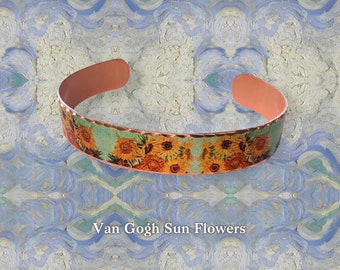 Adjustable Van Gogh Bracelet, Van Gogh  Artistic Bracelet, Modern Art Bracelet, Painting Copper Bracelet, Sun flower bracelet