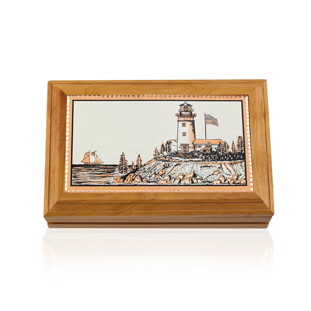Lighthouse Wooden Box, Decorative Storage Box, Lighthouse Print Jewelry ...