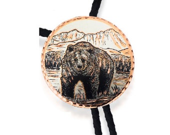 Bear design bolo tie with leather cord