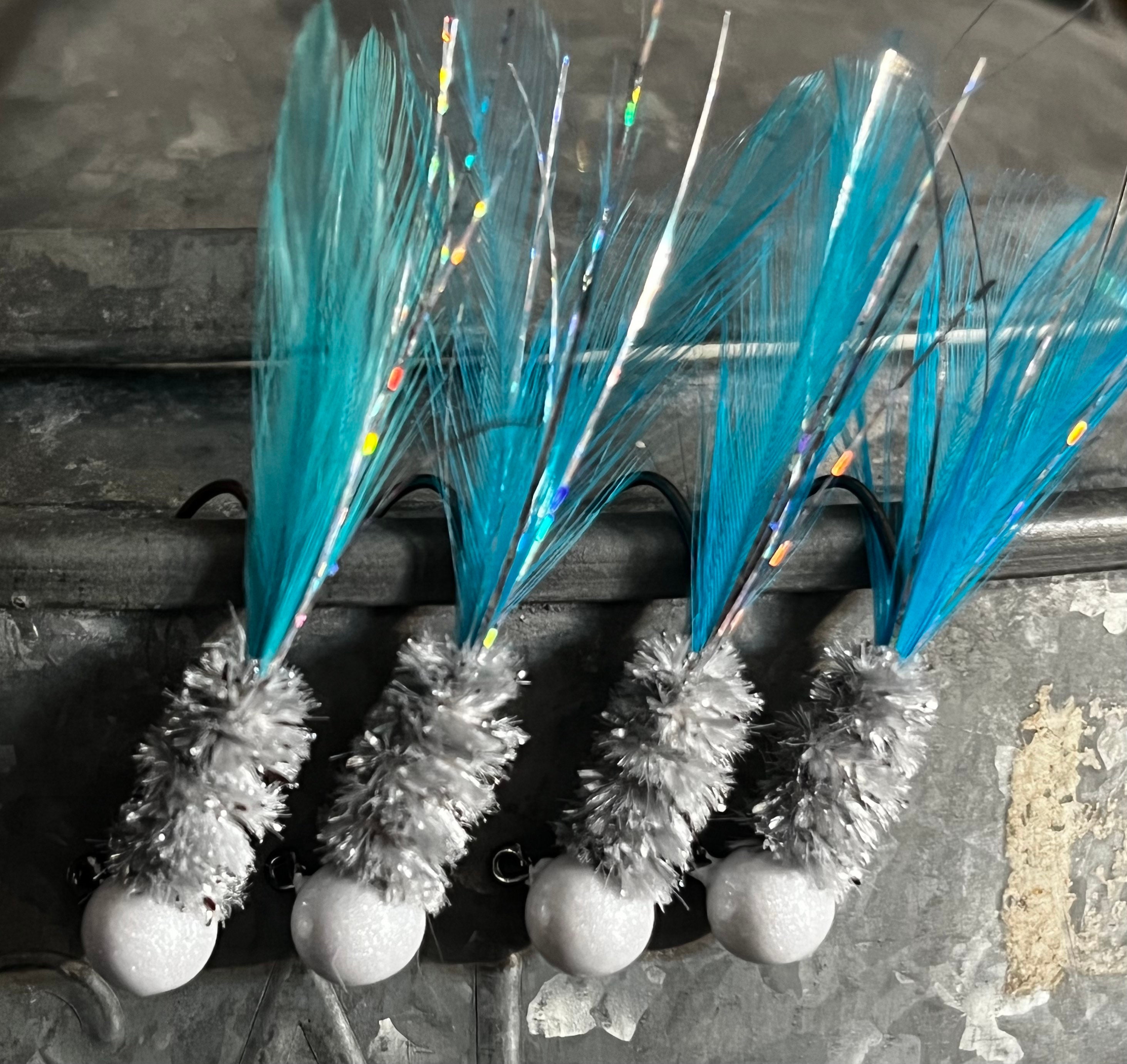 4 Pack of Hand Tied Crappie Jigs Round Heads CB Pearl UV Clear Coat 1/16th  Oz. Sickle Hooks Crappie Crippler Jigs 