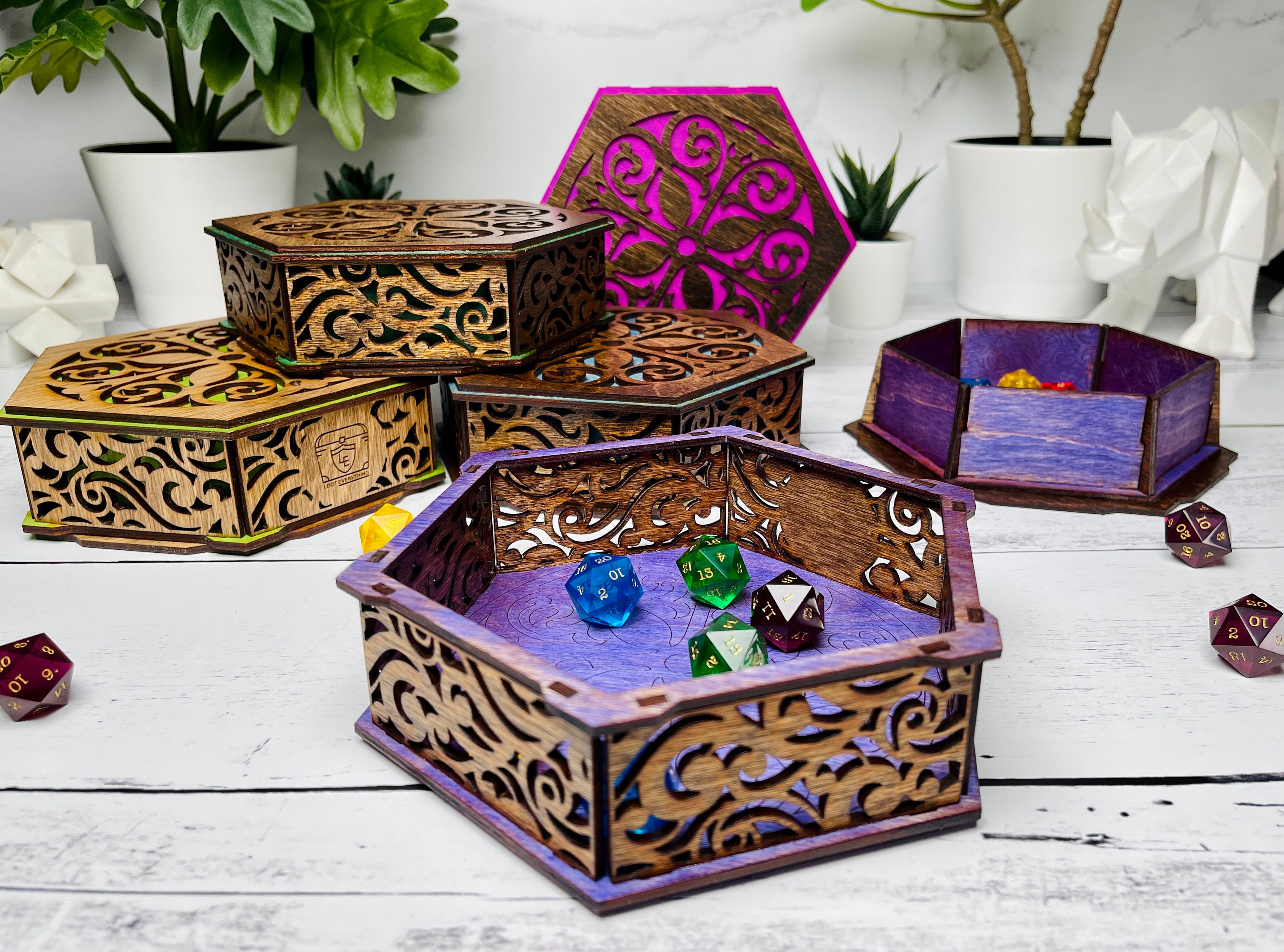 Blue & Light Wood Laser Cut Dice Tray lid a tray for Etsy