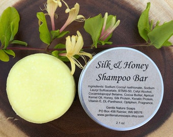 Honeysuckle Silk & Honey Shampoo Bar with Silk Protein and Keratin Protein, Honey and Vitamin E, Cocoa Butter and Panthenol, Solid Shampoo