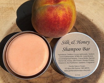 Peach Silk & Honey Shampoo Bar with Silk and Keratin Protein, Honey and Vitamin E, Cocoa Butter and Panthenol, Solid Shampoo