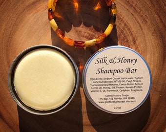 Amber Silk & Honey Shampoo Bar with Silk and Keratin Protein, Honey and Vitamin E, Cocoa Butter and Panthenol, Solid Shampoo