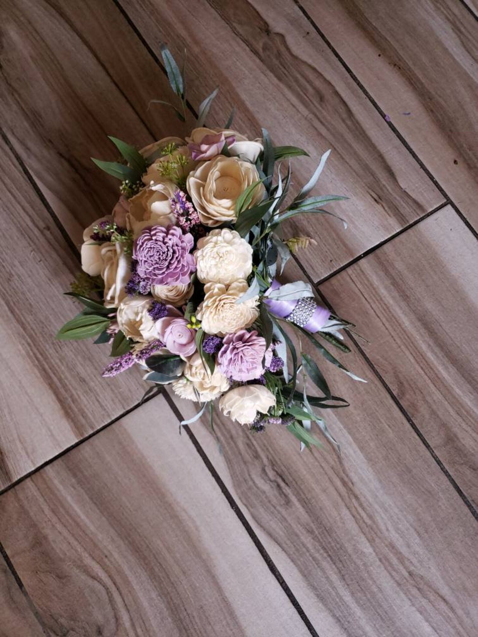 Sola Wood Flower Cascading Bouquet With Lavender Flowers Etsy