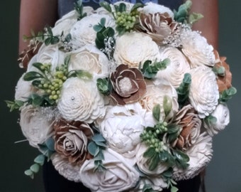 ivory wedding bouquet, sola wood flowers