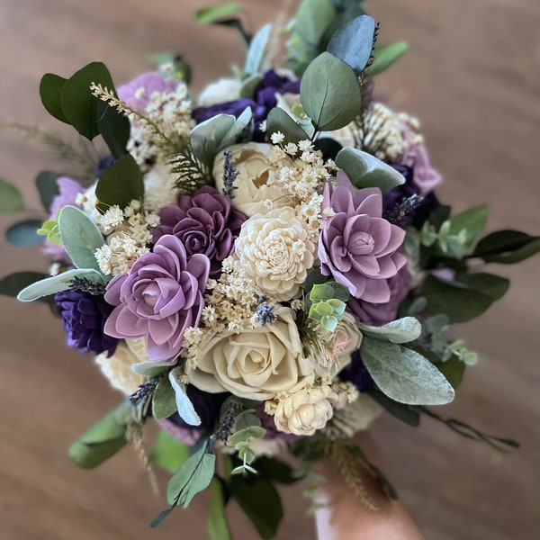 Wisteria lavender and plum bouquet, sola wood flowers