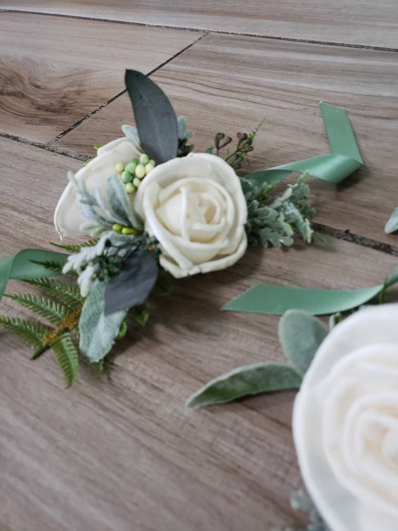 Ivory Flower Wrist Corsage Sola Wood Flowers Greenery and Etsy