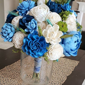 Shades of Blue Bouquet Wedding Bouquet Sola Wood Flowers - Etsy