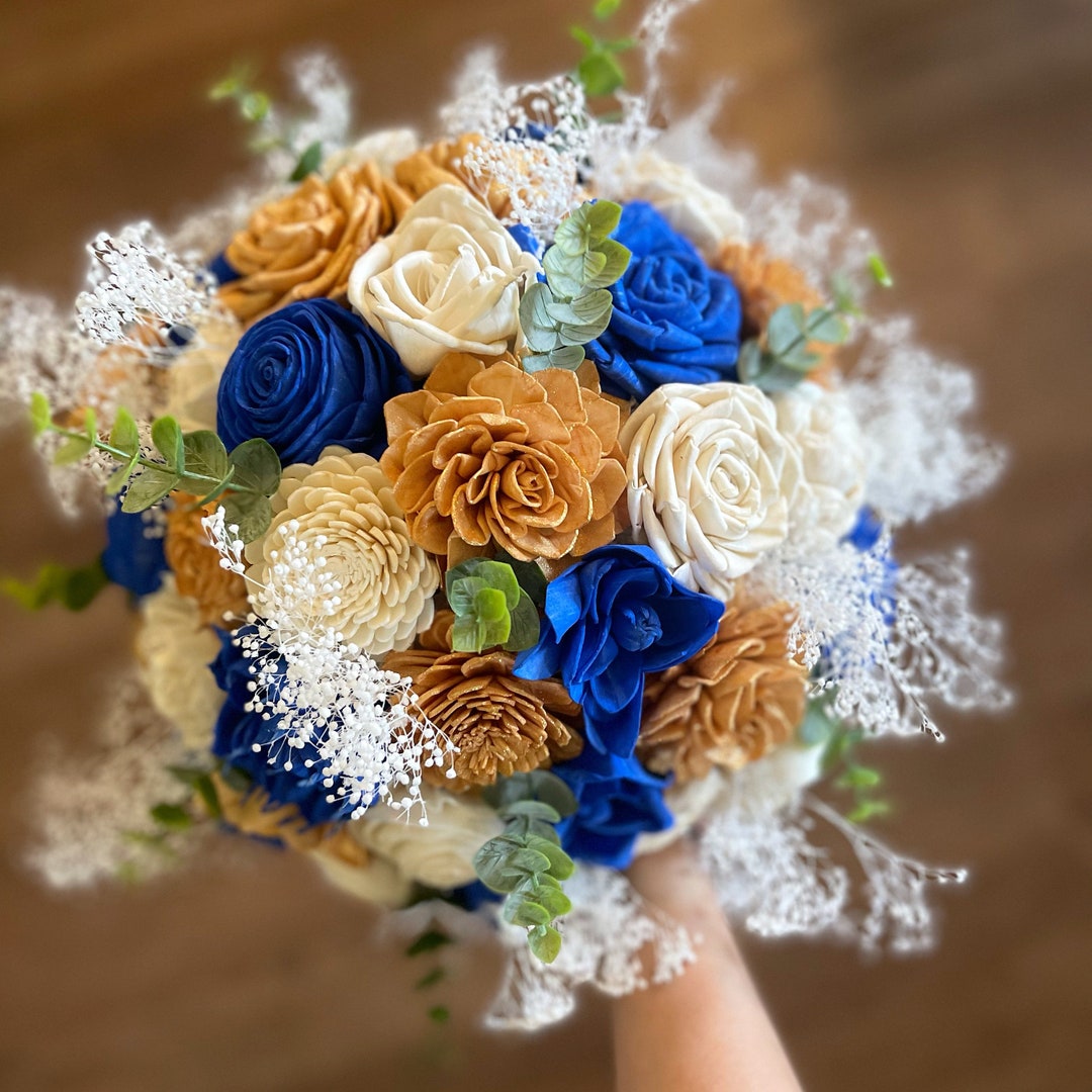 Royal Blue and Gold Bouquet, Wedding Bouquet, Ramo De Quinceñera - Etsy
