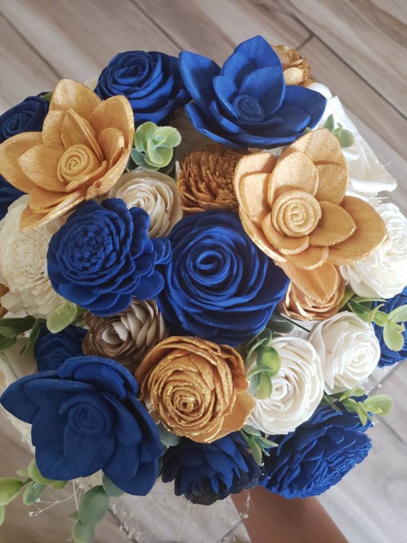 Royal blue and gold bouquet wedding bouquet ramo de | Etsy