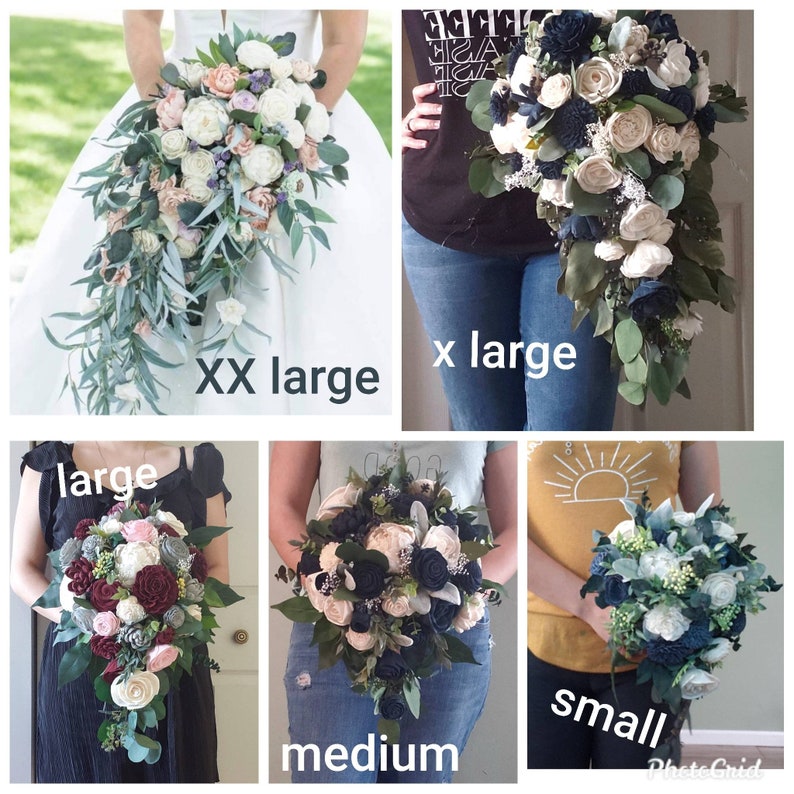 Rose gold and navy blue cascading bouquet wedding bouquet