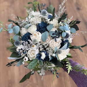 Steel blue wedding bouquet, sola wood flowers