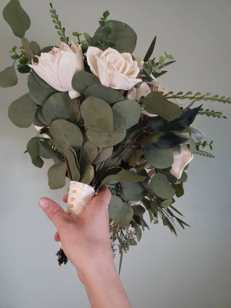 Ivory and Greens Sola Wood Flower Cascading Bouquet Wedding Etsy