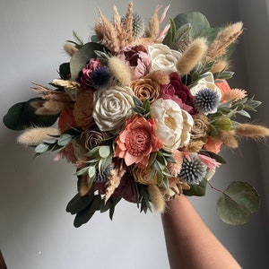 Vintage style wedding bouquet, sola wood flowers