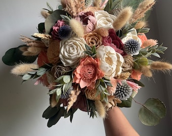 Vintage style wedding bouquet, sola wood flowers