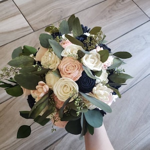 Blush and navy wedding bouquet | sola wood flowers | keepsake bouquet