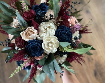 Burgundy blush and navy sola wood flower bouquet | boho style bouquet |  wildflower bouquet