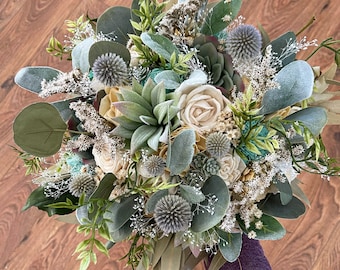 Boho succulent bouquet, sola wood flowers