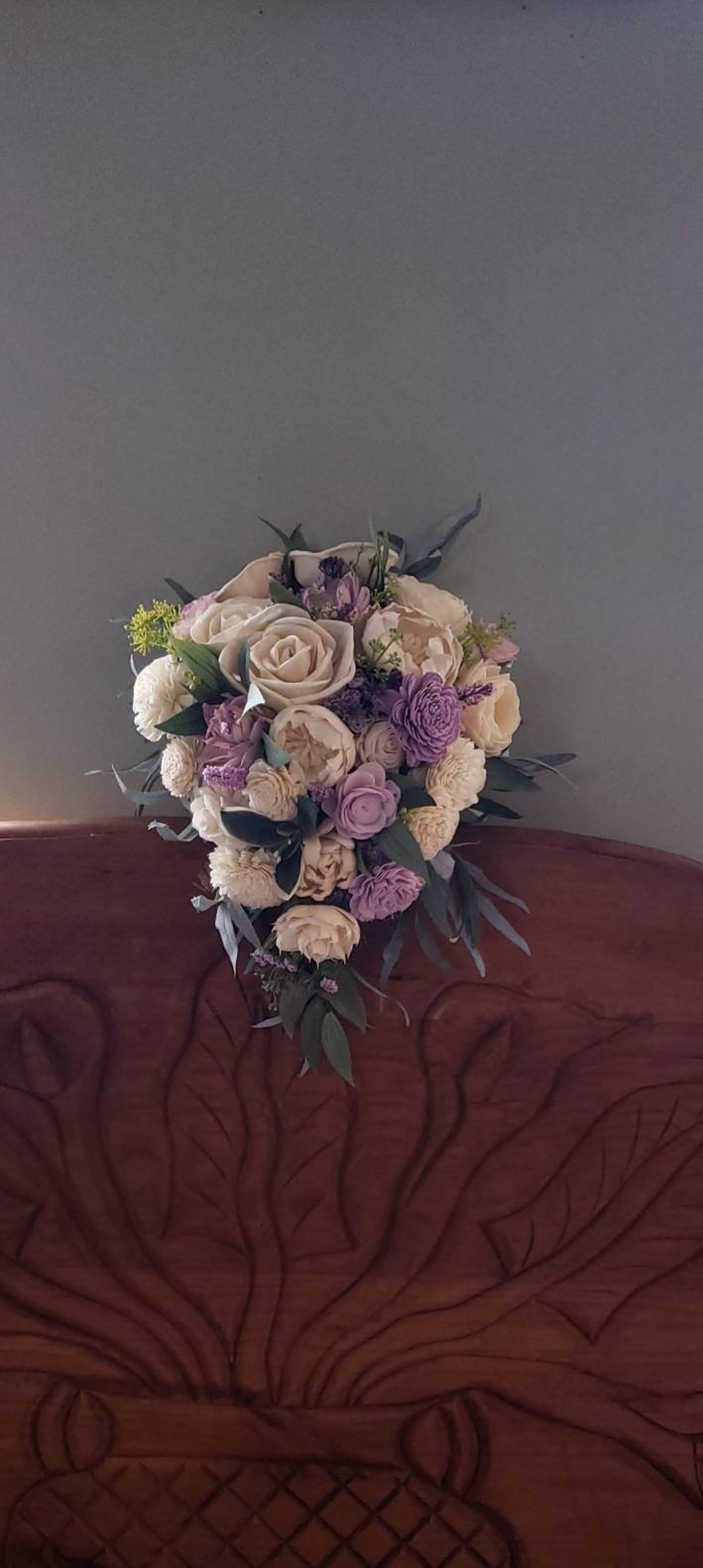 Sola Wood Flower Cascading Bouquet With Lavender Flowers Etsy