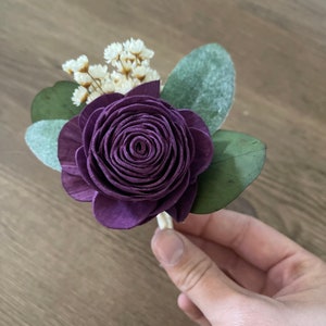Grape boutonnière, sola wood flowers