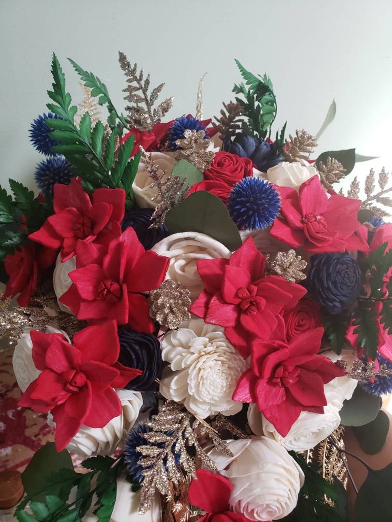 sola wood flowers Poinsettia wedding bouquet