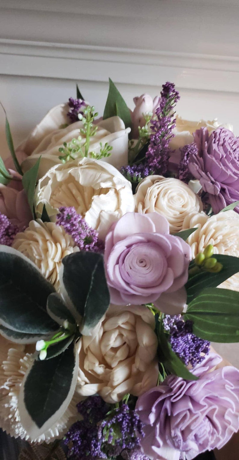 Sola Wood Flower Cascading Bouquet With Lavender Flowers Etsy