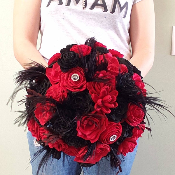 Red and black sola wood flower bouquet, wedding flowers