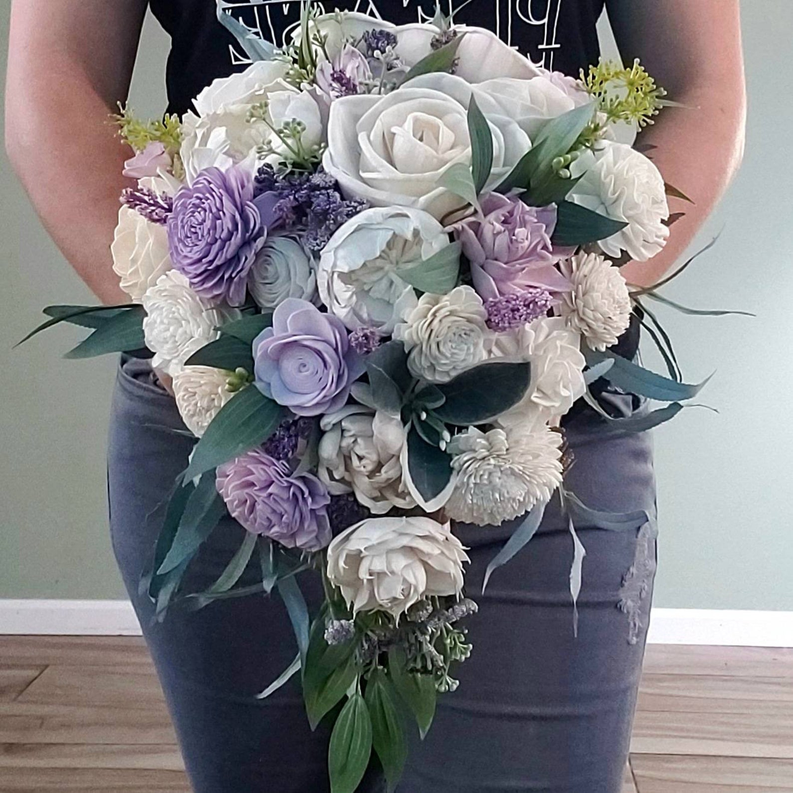 Sola Wood Flower Cascading Bouquet With Lavender Flowers Etsy