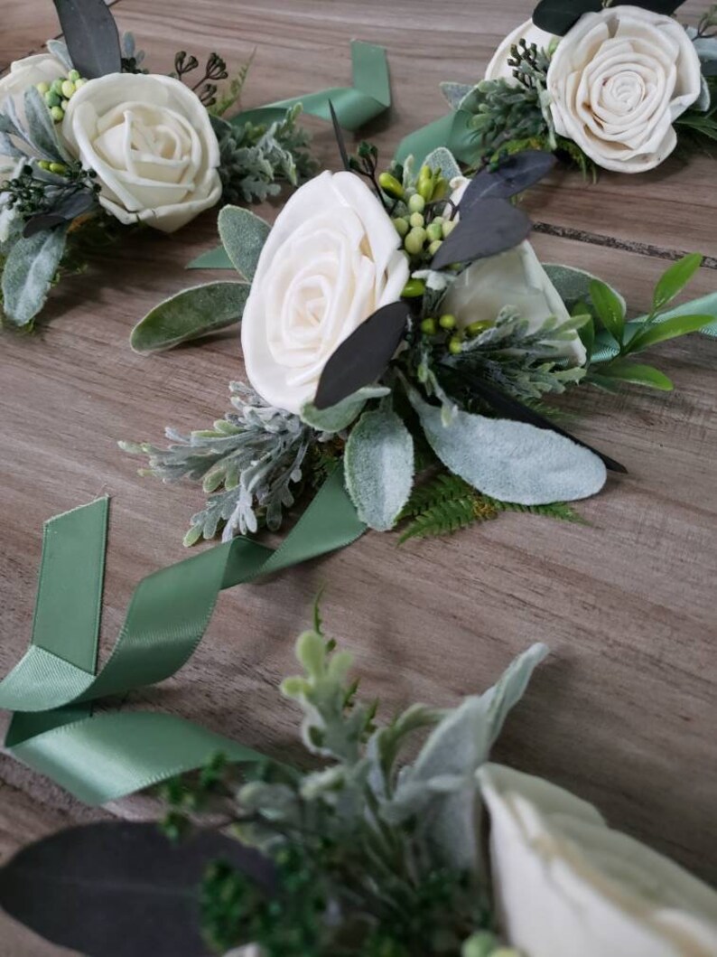 Ivory Flower Wrist Corsage Sola Wood Flowers Greenery and Etsy