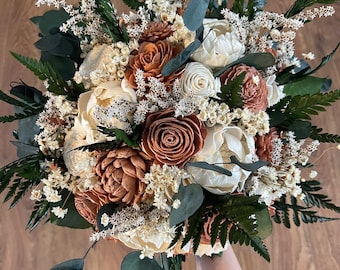 Rose gold and ivory sola wood flower bouquet | wedding bouquet