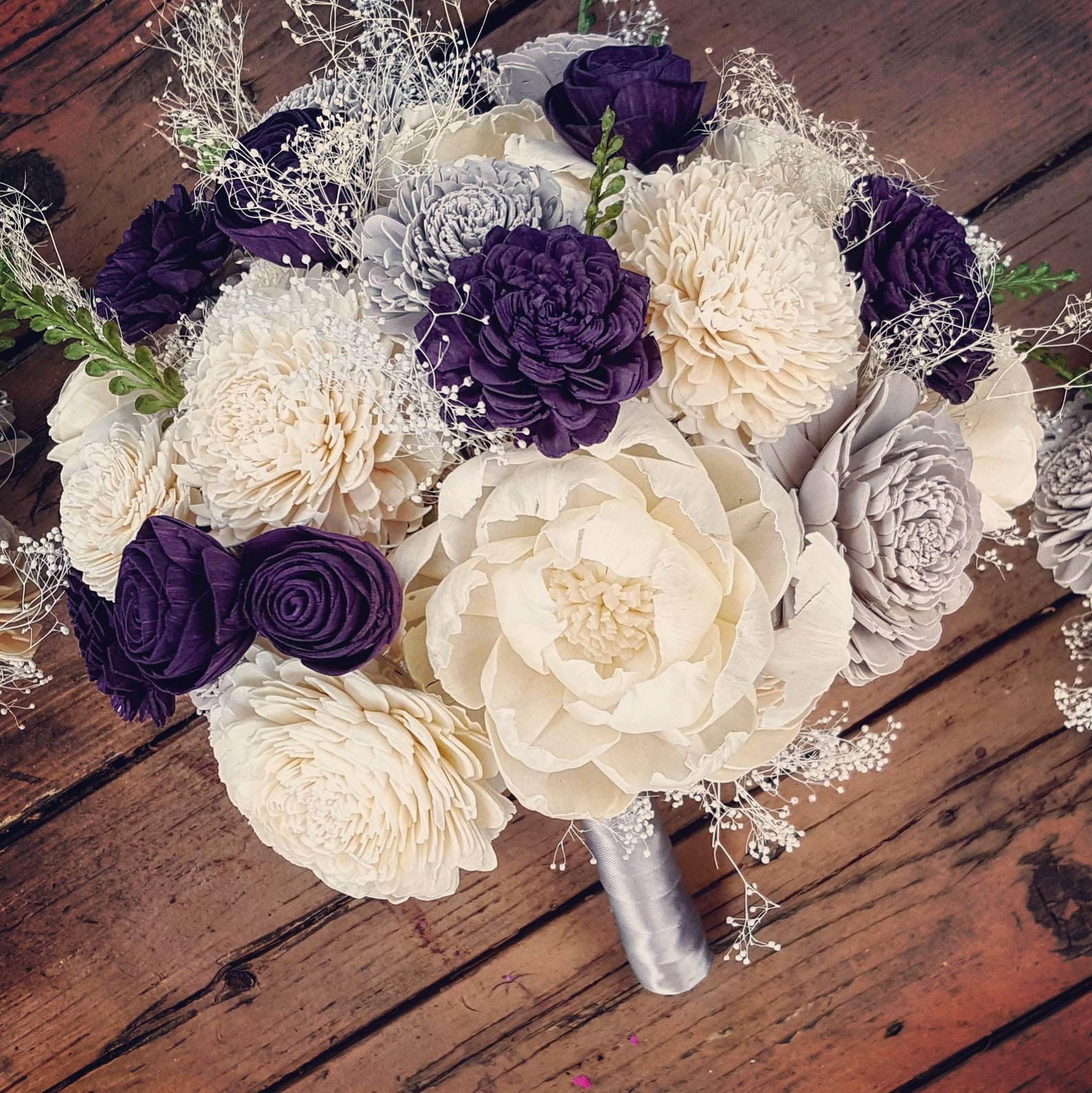 Plum and Grey Wedding Bouquet Sola Wood Flowers Etsy