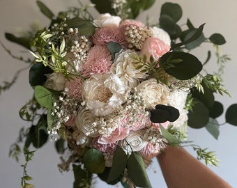 Dusty rose and blush boho wedding bouquet, sola wood flowers