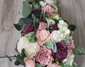 Chianti dusty rose and blush cascading bouquet, sola wood flowers