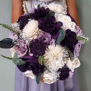 Plum and lavender bouquet, bridal bouquet, sola wood flowers