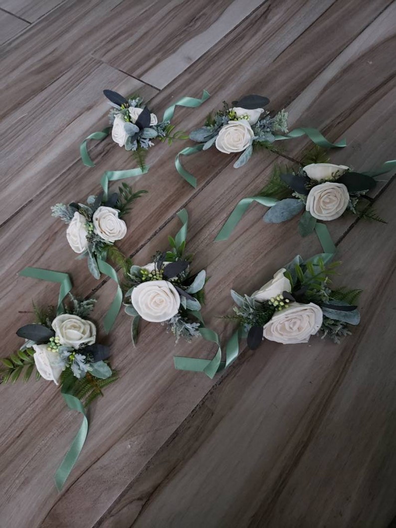 Ivory Flower Wrist Corsage Sola Wood Flowers Greenery and Etsy