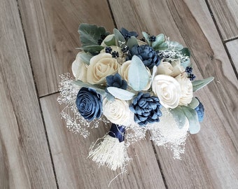 Steel blue and blueberries sola wood flower bouquet, bridal bouquet, ramo de novia azul