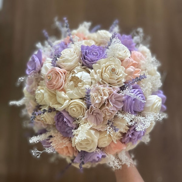 Lilac and blush wedding bouquet, sola wood flowers