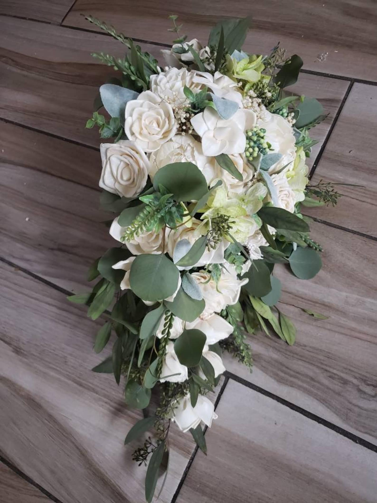 Ivory and Greens Sola Wood Flower Cascading Bouquet Wedding Etsy