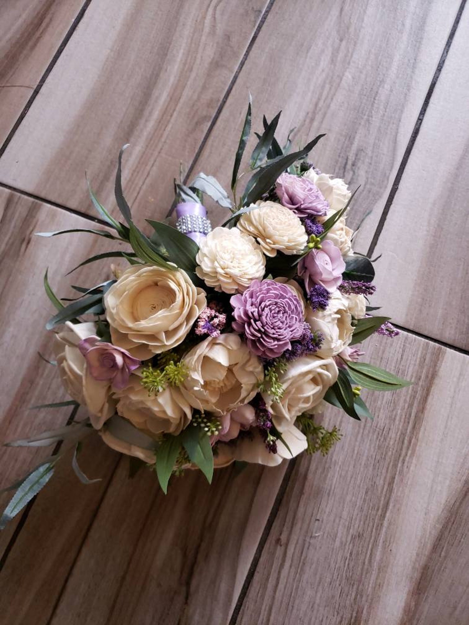 Sola Wood Flower Cascading Bouquet With Lavender Flowers Etsy