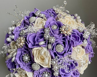 Lilac brooch bouquet, quinceñera bouquet, sola wood flowers