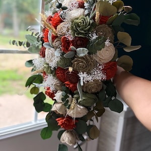 Rustic Fall Wedding Bouquet – Sola Wood Flowers & Eucalyptus – Terracotta, Sage, Cream – Dried Wheat Boho Bridal Bouquet – Keepsake Bouquet