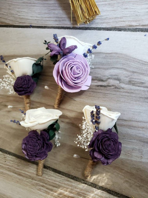 Plum and Lavender Groom Boutonniere Plum Groomsmen Boutonnieres