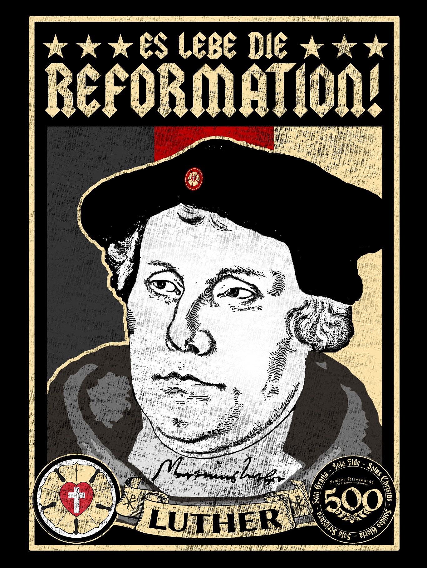 500th Anniversary Reformation Martin Luther Commemorative Poster - Es Lebe Die Reformation