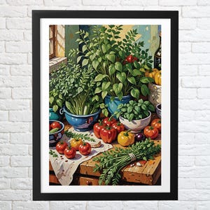 Stampa artistica da cucina con erbe e verdure, poster per sala da pranzo, originale, unico, divertente, decorazione da parete per la cucina, regalo in edizione limitata, poster di grandi dimensioni