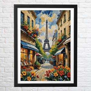 Paris Art Print Eiffel Tower Poster Cityscape Floral Colorful Living Room Unique Original Wall Decor Gift Limited Edition Large Size Posters