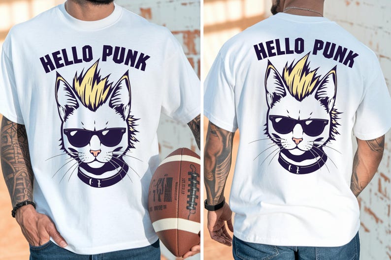 Punk Cat Shirt Front and Back Graphic Vintage Mohawk Kitten Heavyweight ...